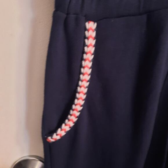 Venus Navy Blue Striped Hem Dress Sz Small Contrast Hem Zipper Fun Cute Sporty - Picture 5 of 13